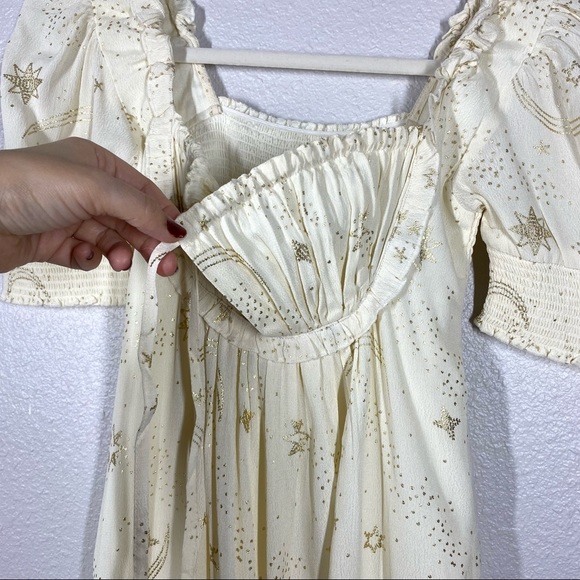 Beach Riot Virgo Celestial Puff Sleeve Baby Doll Dress Cream Gold - Picture 11 of 16